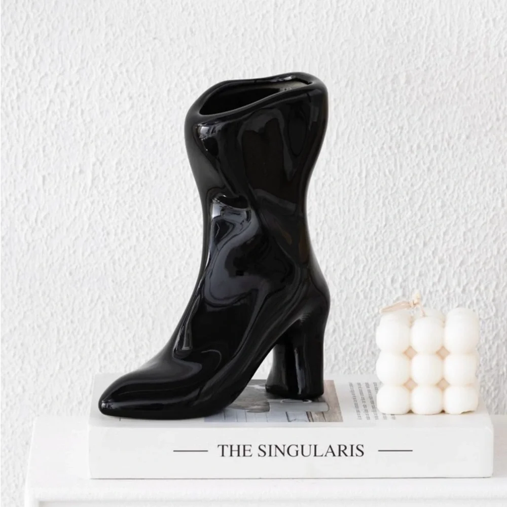 Black Ceramic Boot Vase